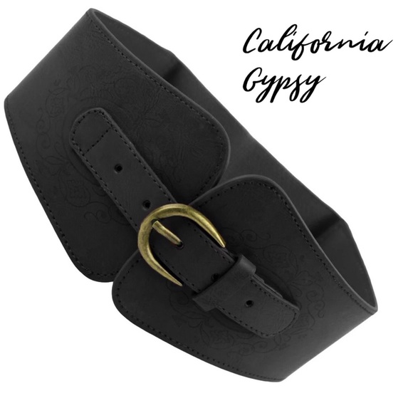 Western Boho gypsy etched leather belt - Picture 5 of 5